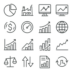 Market trend insights line art icons. sector chart, industry growth, economic forecast, market signal, profit indicator, trend bar, global economy icon, sector performance,