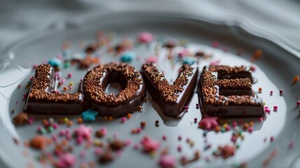 Chocolate-coated letters spelling out the word love