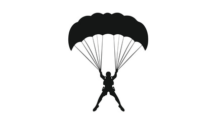Black and White Parachutist Flat Vector Icon for Design