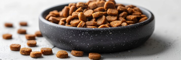pet food in a neutral bowl on a plain background
