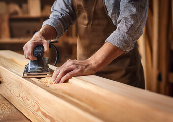 carpenter cutting wood with a saw