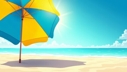 Fototapeta premium Beach umbrella on sandy shore vector illustration