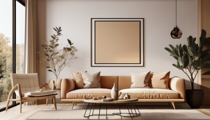 gallery wall mockup in cozy living room interior frame mockup 3d render