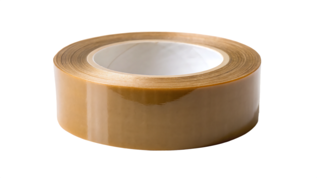 Brown adhesive tape roll with white core on black background isolated on a transparent background image