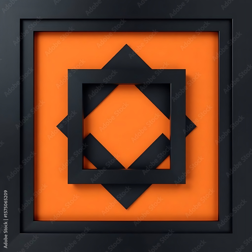 Fototapete a black frame with geometric shapes creates a modern and abstract design against an orange backgroun