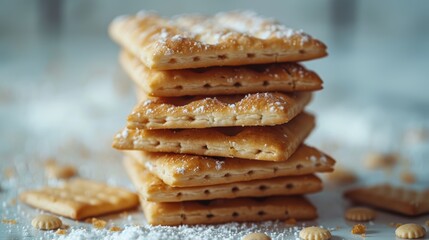 Assorted delicious crackers on a plain background