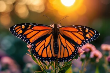 Fototapeta premium Butterfly in a warm summer evening setting, captured in macro with shallow depth of field