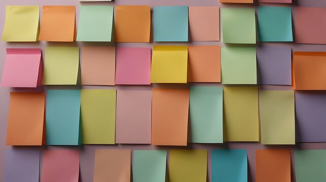 Colorful sticky notes arranged on the wall, creating a vibrant and organized display