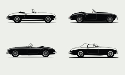  Black Vintage Muscle Car Vector Set