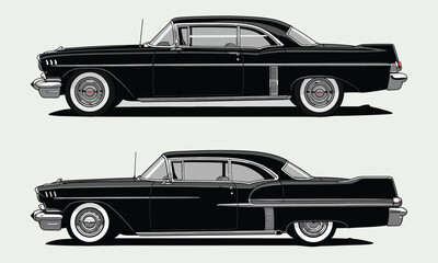 Black Classic Car with White Roof Vector