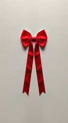 Large crimson ribbon with a bow on a neutral backdrop