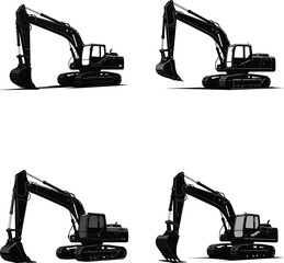 Black Excavator Side View Vector