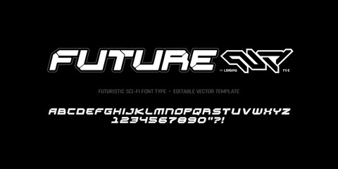 Modern font type with futuristic bold letters and numbers, geometric text design for hi-tech logos, dynamic typography for branding with dinamic tyle - editable vector font