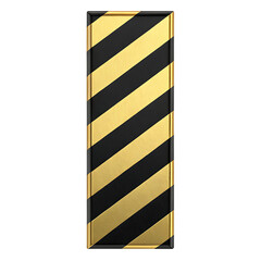 Tall rectangular object with diagonal black and gold stripes and a metallic gold border isolated on a transparent background