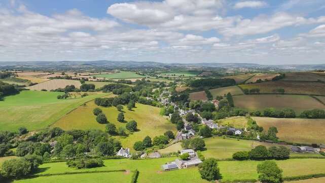 Farms and Fields over Torquay from a drone, Devon, England