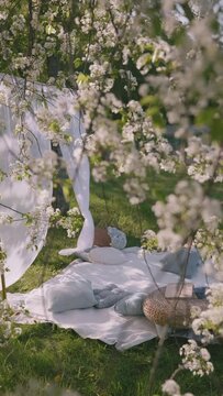 enjoying a serene outdoor retreat with blankets