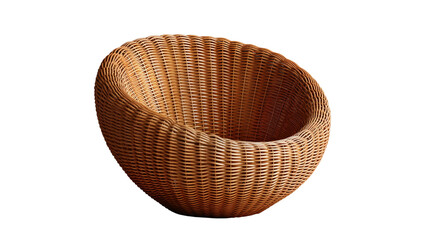 Rounded rattan bowl-shaped seat in warm honey finish. Transparent PNG.  Ideal for boho interior designs, sustainable furniture promos, or tropical lounge settings.