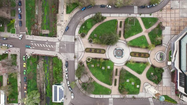 Aerial view of urban park with greenery, Bulgaria.