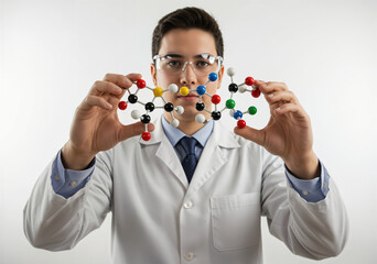 Young Scientist with Molecular Model, Research, Chemistry, and Scientific Innovation.