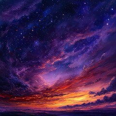 Fototapeta premium Starry Sunset Sky Above Horizon