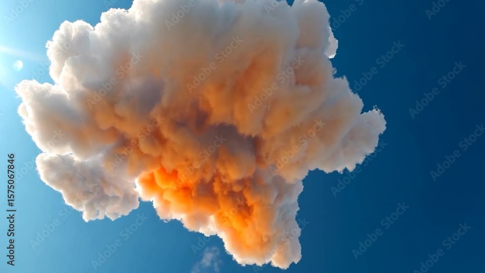 Poster a dynamic 3d render of a cloud formation against a clear blue sky emphasizes texture and volume the 