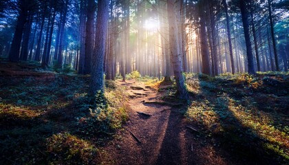 Fototapeta premium enchanted forest with glowing lights and mystical atmosphere