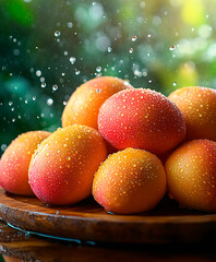 Mango in bow with drops of water 