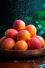 Ripe mango with water drops 