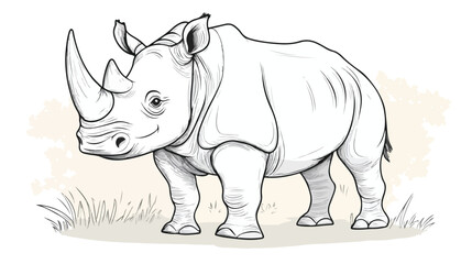 Obraz premium Cute Rhinoceros Cartoon Character Coloring Page for Kids