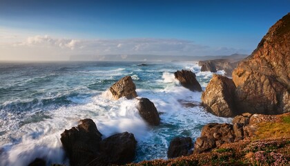 Obraz premium rocky coastline ocean waves