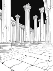 Ancient Columns Interior, Ruins, Perspective, Background, Graphic Design, Stock Photo