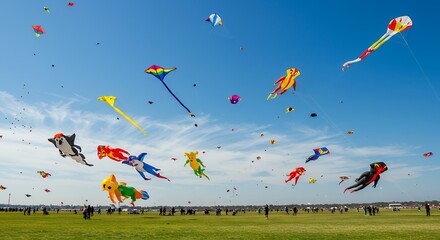 Colorful Kites Flying in the Blue Sky