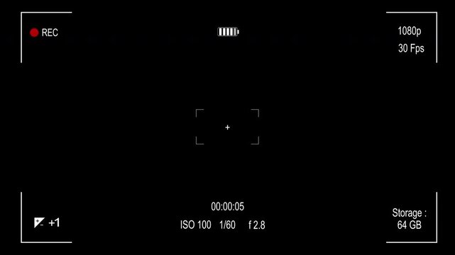 Digital video camera screen recorder overlay with clean modern UI and complete recording indicators. Transparent alpha channel background for compositing.
