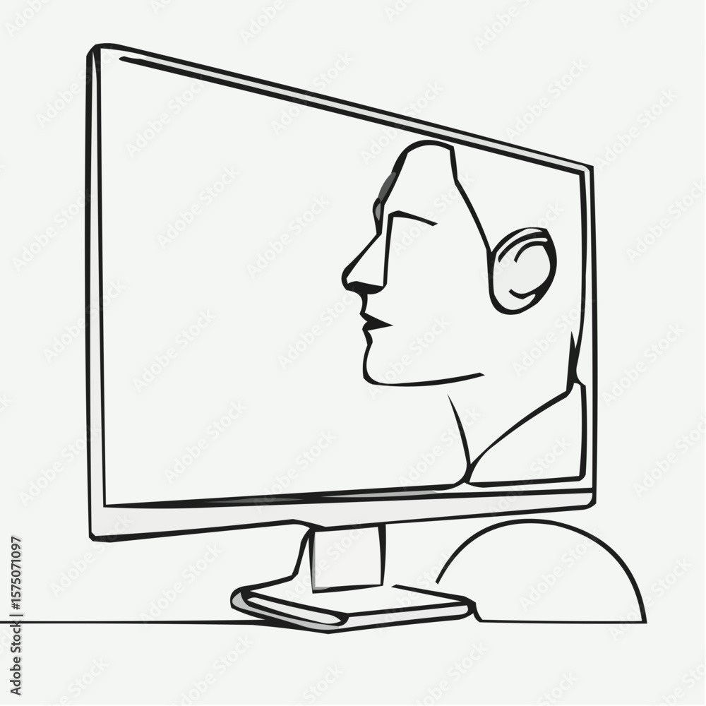 Fototapete simple line art of a computer screen displaying a human profile icon