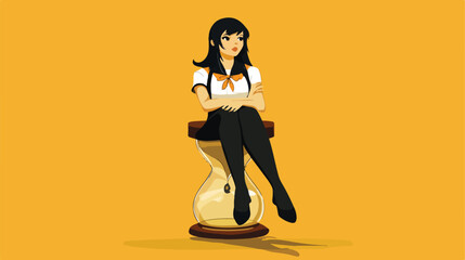 Girl Sitting on Hourglass - Vector Illustration