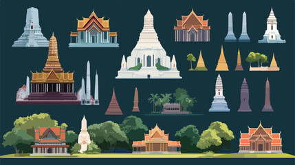 Colorful Thailand Travel Set Flat Vector Illustration
