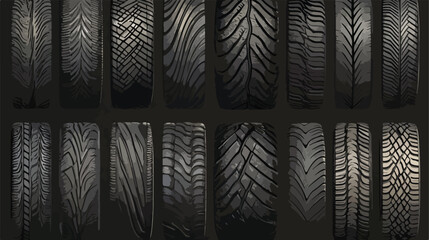 Tire Traces Set Flat Vector Illustration
