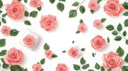 Exquisite Top View of Pink Roses with Elegant Leaves