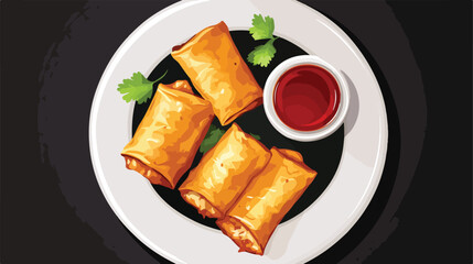 Delicious Top View of Fried Spring Rolls with Chicken