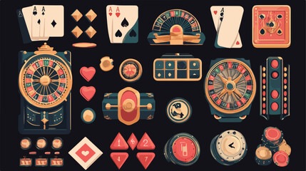 Vintage Casino Elements Flat Vector Illustration