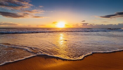 serene sunset beach golden sand ocean waves and tranquil sky