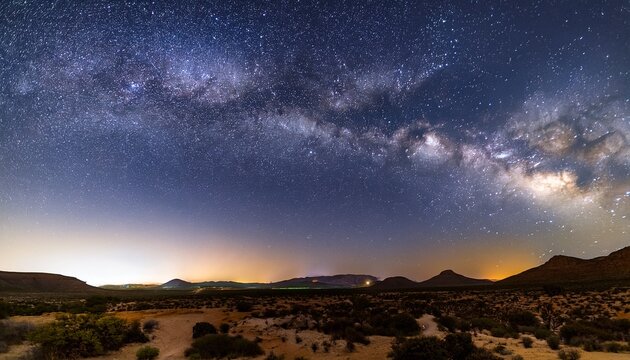 serene night in the karoo milky way over rugged landscape