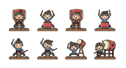 Taiko Drummers Set: Traditional Japanese Percussion