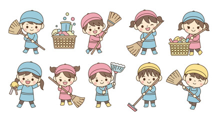 Cartoon Cleaners: Cute Vector Illustration Set