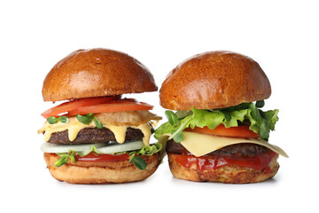 Tasty burgers isolated on white background