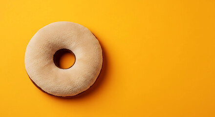 Soft donut-shaped plush toy for pets, flatlay with bright background
