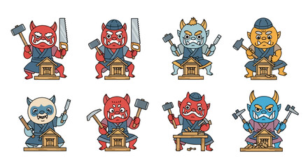 Oni Craftsmen: Japanese Folklore Cartoon Characters