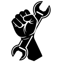 Strong Hand Holding Wrench Vector  Industrial Repair Tool Icon for Mechanics, Construction Services, Labor Force And Power Equipment Branding