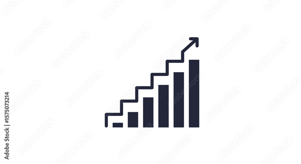 Poster ascending bar graph with staircase pattern and upward pointing arrow
