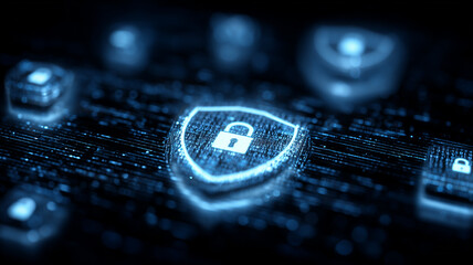 A luminous padlock shield embedded in a microchip, depicting resilient hardware security and trusted data integrity.

